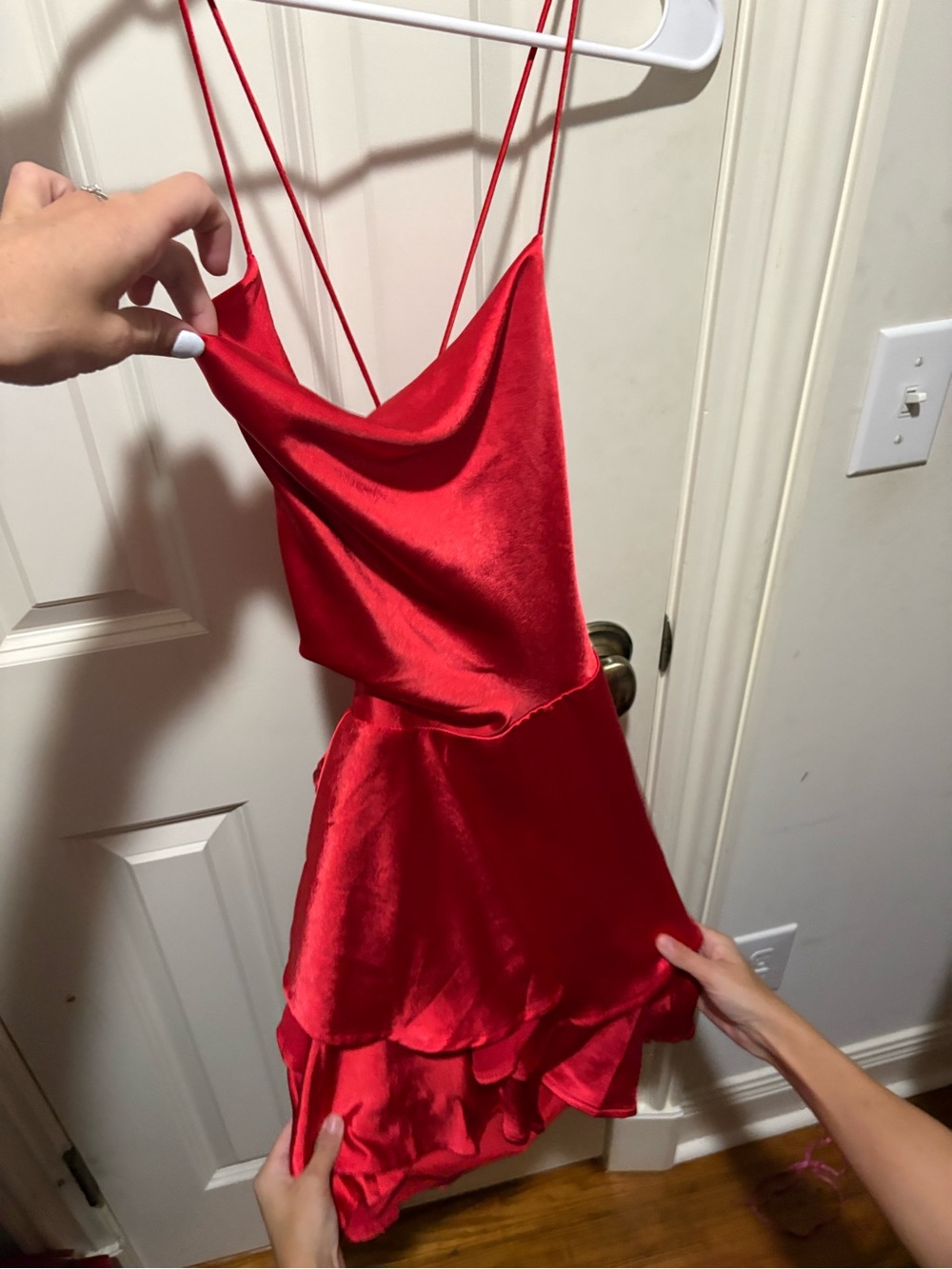 Red Satin Mini Dress with Cowl Neck